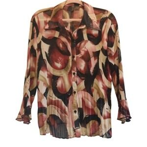 Sere Nade New York Abstract Print Pleated Long Sleeve Button Down‎ Blouse